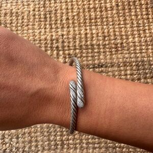 David Yurman Sterling Silver Willow Bracelet with Pave Diamonds